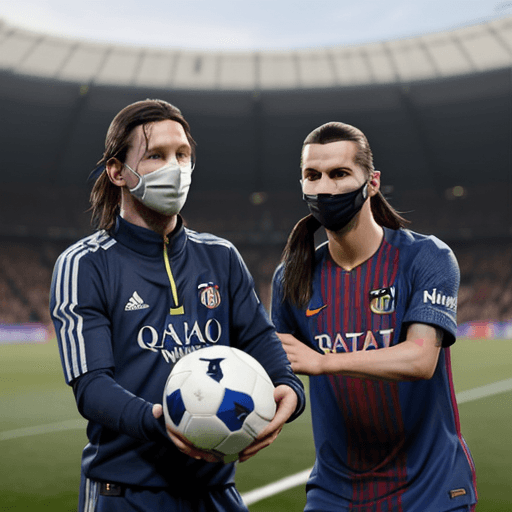 AI generated: Messi and Ibrahimovic play blind football in special masks