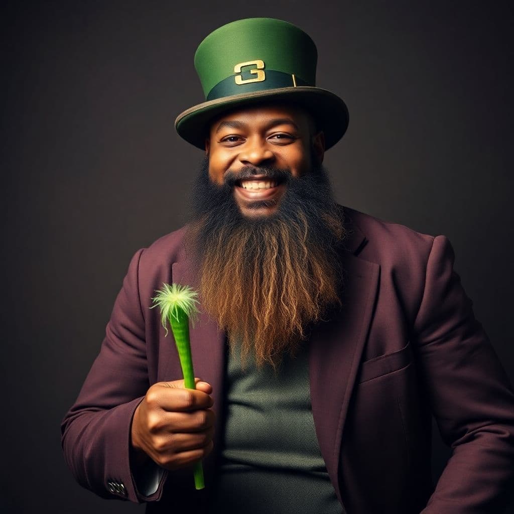 AI generated: african Joe Rogan with prodigious leprechaun