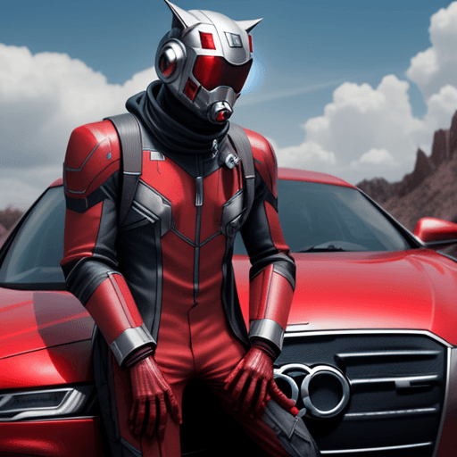 AI generated: wolf humanoid starlord in suit antman aestetic red space robot suit using sun glases, out site next ...