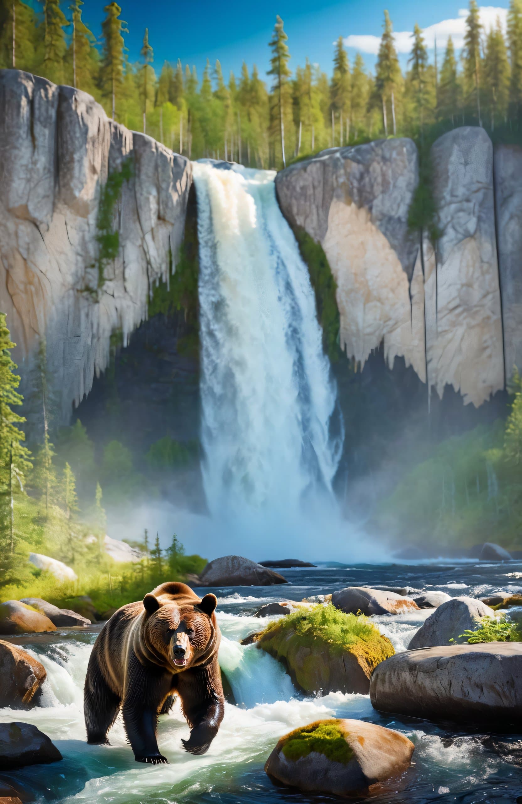 AI generated: action packed, Masterpiece, best quality, (summer:1. 2), a portret of (russian bear:1. 4), (the most...