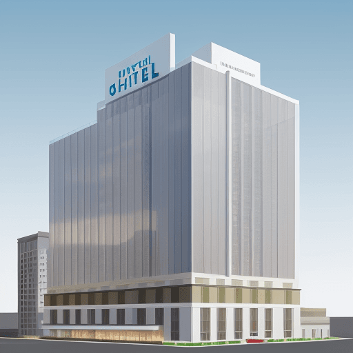 AI generated: simple Marketing graphic of the outline of a hotel building with a transparent background, high deta...