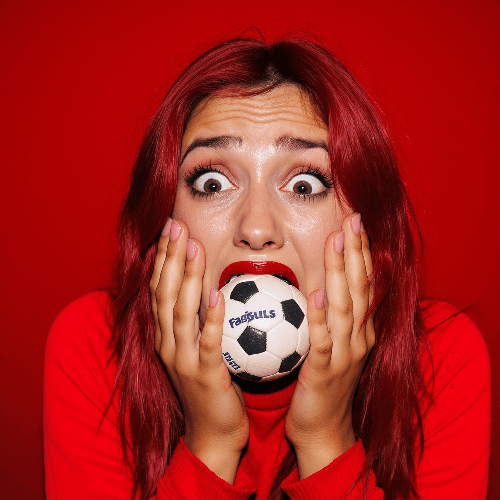 AI generated: Woman in red desous wit a gagball in her mouth looking scared and crying 
