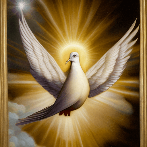 AI generated: A divine and ethereal depiction of the Holy Spirit, illuminated in warm golden tones, resembling an ...