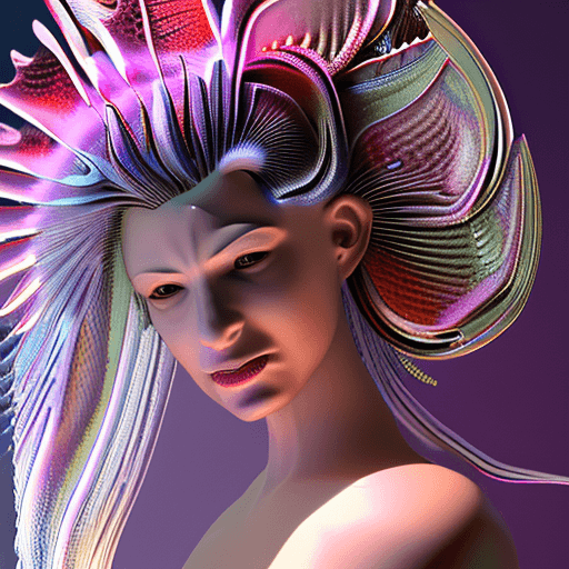 AI generated: goddess close-up portrait ribcagel. jellyfish phoenix head, nautilus, orchid, skull, betta fish, bio...