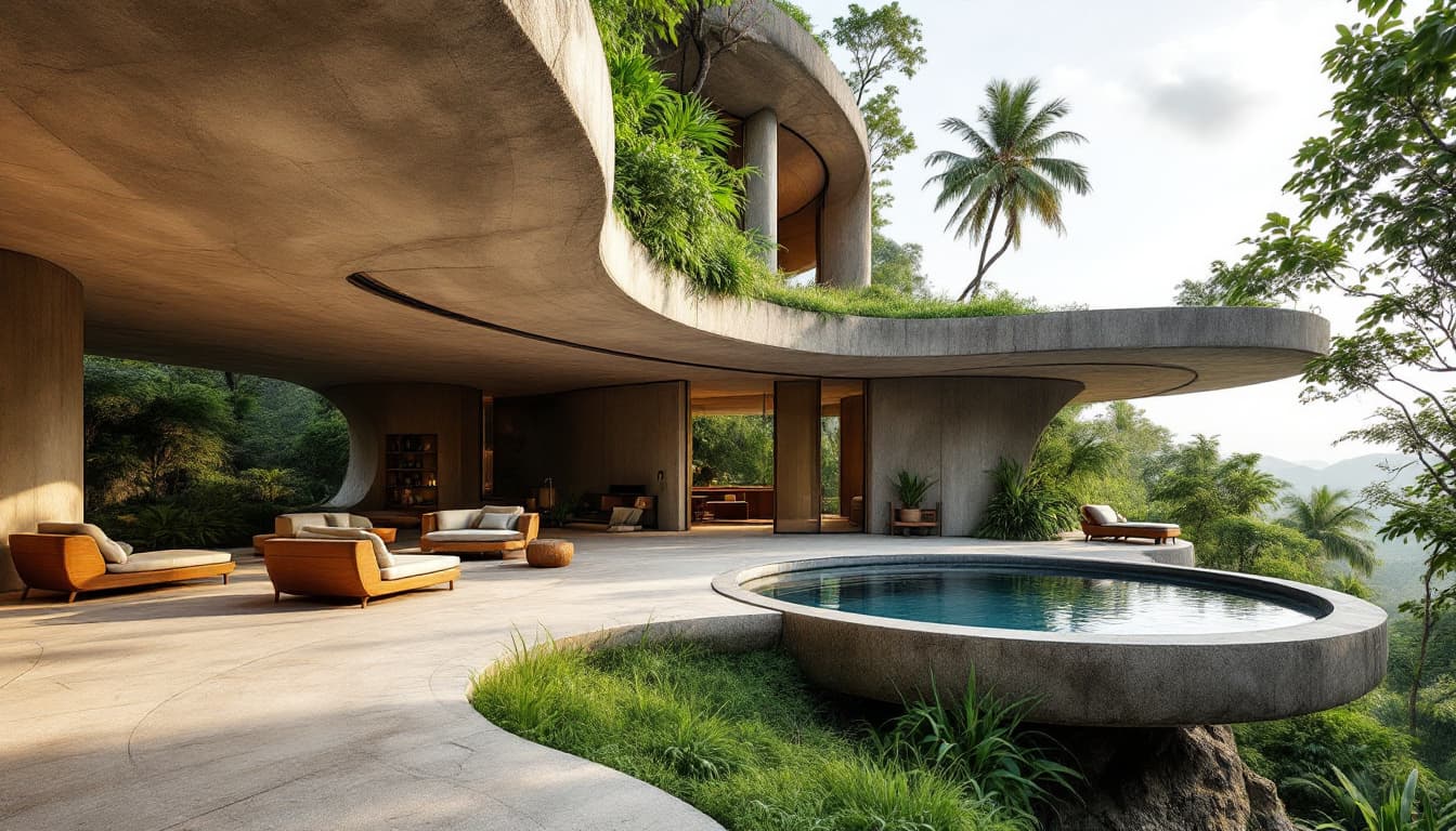 AI generated: This house is part of a series of jungle homes designed to blend seamlessly with their natural surro...