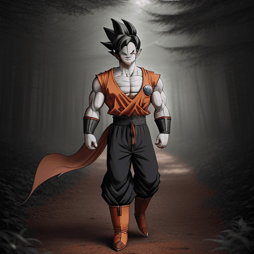 AI generated: a red dragon ball z character in the forest, in the style of dark gray and brown, handsome --ar 69:1...