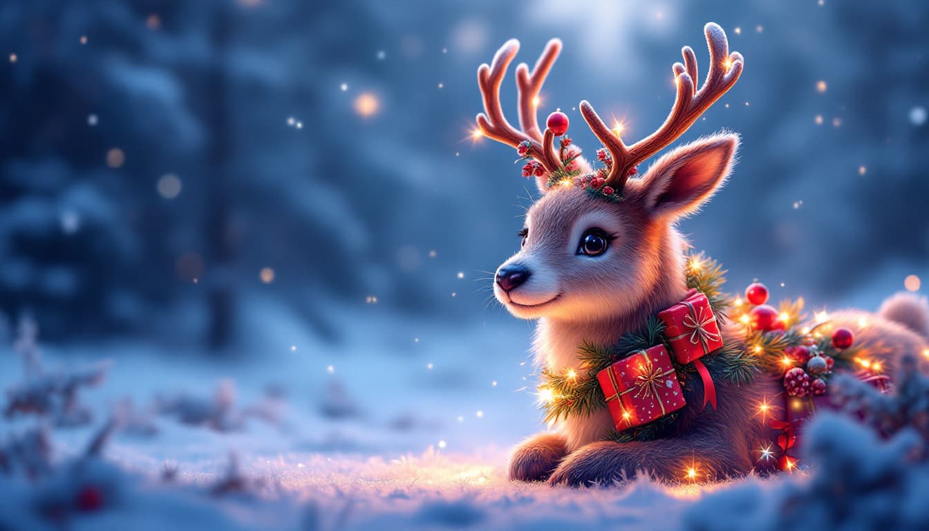 AI generated: Create a stunning, hyper-realistic image of a cute Christmas reindeer infused with the spirit of Chr...