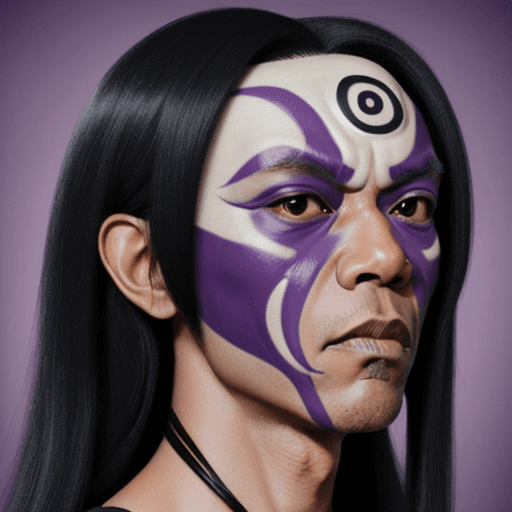 AI generated: Orochimaru from naruto with the face of samuel l jackson. purple background
