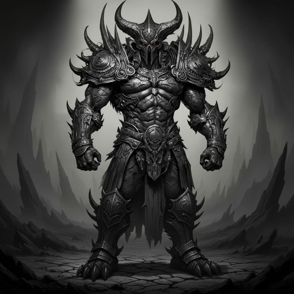 AI generated: Prompt Conciso (para copiar):
Full body shot of a gigantic, muscular demonic warrior. Intricate, Ba...