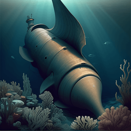 AI generated: Underwater submarine, Nautilus, Jules Vernes