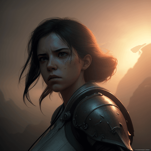 AI generated: woman effervecent, dramatic light, pale sunrise, cinematic lighting, battered, low angle, trending o...