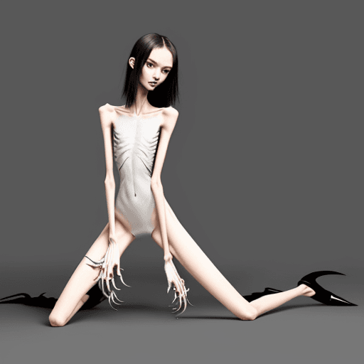 AI generated: very skinny slender girl, with long curved claws, skinny legs and long skinny calves in high heels a...