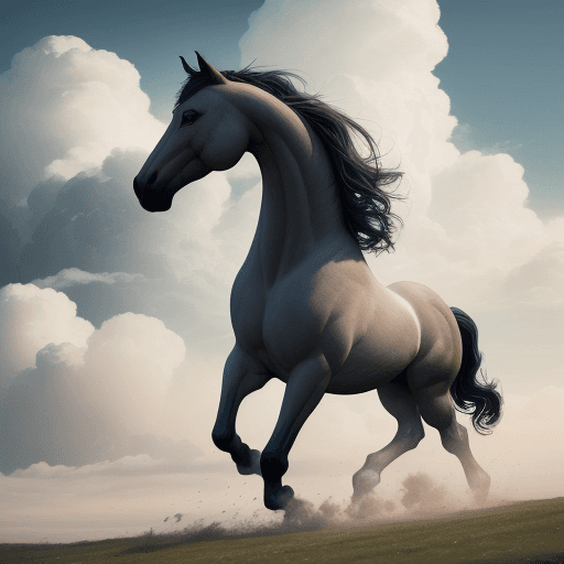 AI generated: horse with baby horse. horse with baby horse. clouds. heavens. running in clouds. baby horse is runn...