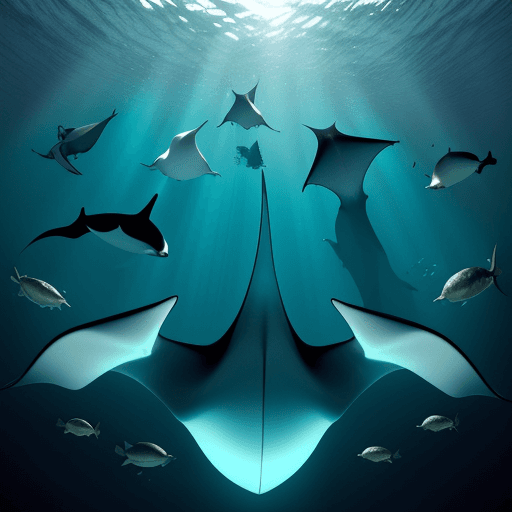 AI generated: A captivating underwater photograph that captures the graceful movement of a majestic manta ray glid...