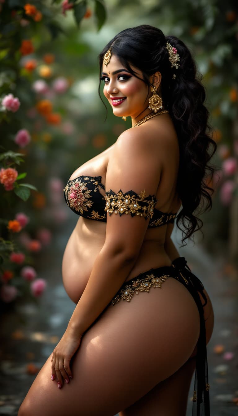 AI generated: full body  plus size Indian bride woman big ass  without blouse and boobs undergarments, tight full ...