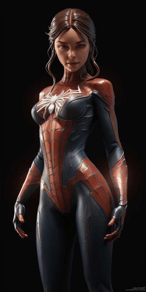 AI generated: figurine character version of Marvel's Spider-girl, glowing lights!! intricate, elegant, highly deta...