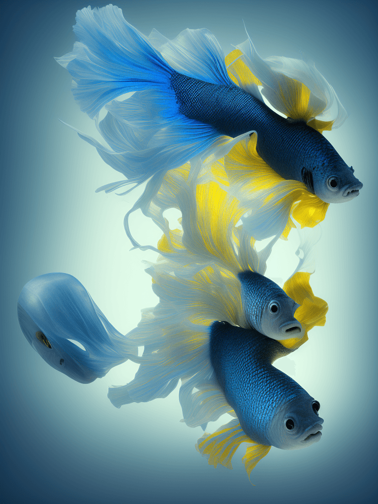 AI generated: (4k 4d rfktrstyle A delicate light bulb has Blue and Yellow Crown Tail Siamese fighting fish swimmin...