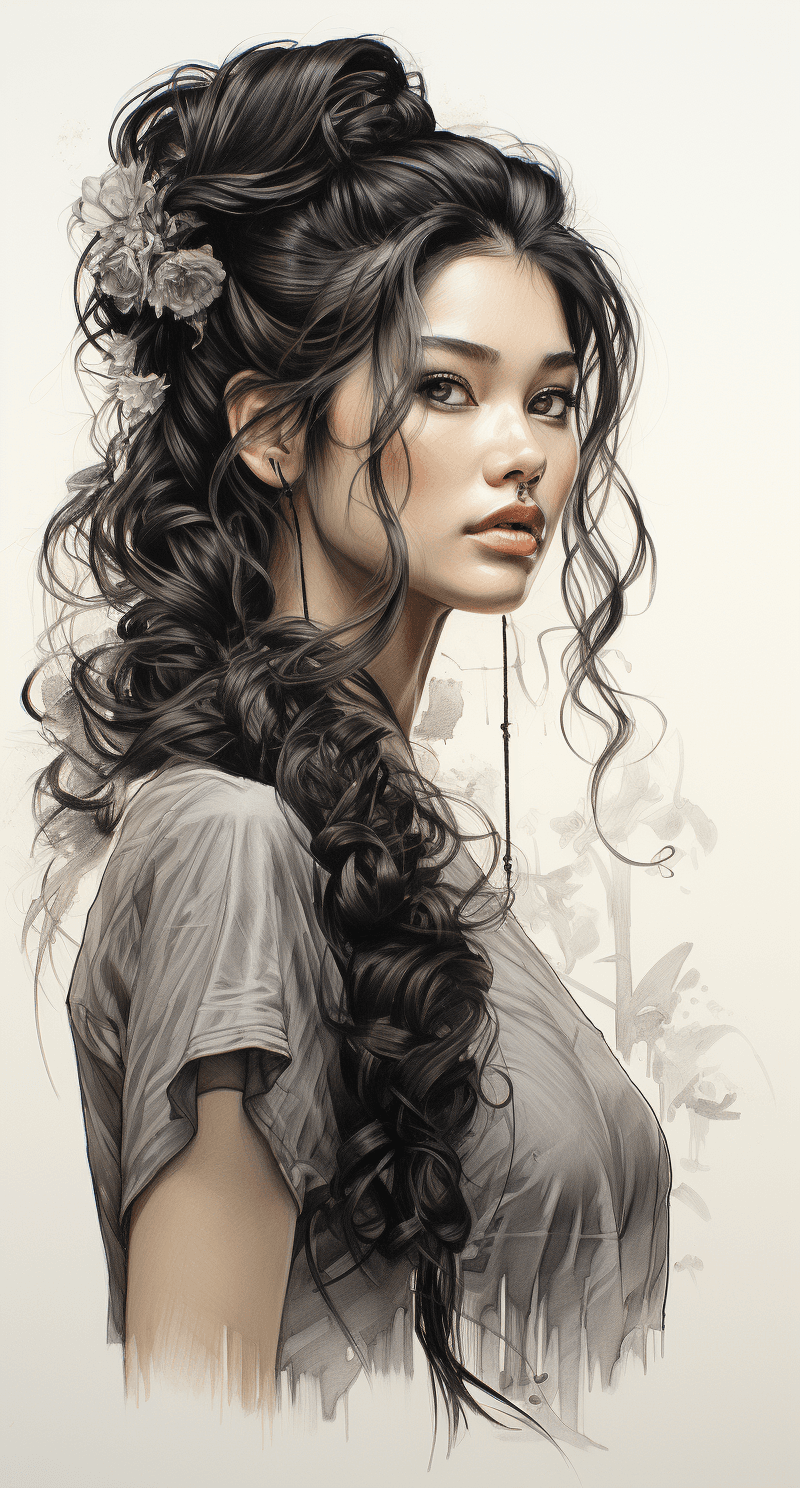 AI generated: a stunning sketch of a beautiful Japanese woman, side view, in the style of pencil drawing, distinct...