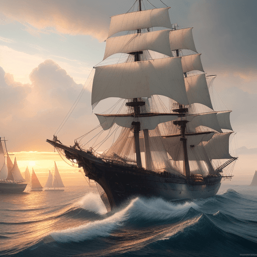 AI generated: Photo of a ultra realistic sailing ship, dramatic light, pale sunrise, cinematic lighting, battered,...