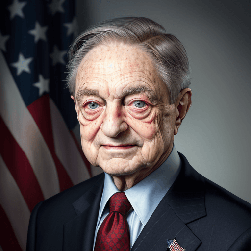 AI generated: Portrait of George Soros, wearing a freshly pressed suit coming back from the cleaners. Hes playing ...