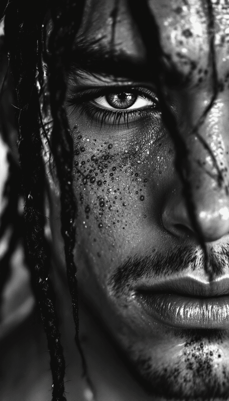 AI generated: A striking black-and-white portrait in the style of dramatic high-contrast photography, meticulously...