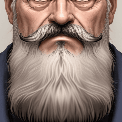AI generated: The image features an older man, a long white beard and mustache,  He has a stern expression, giving...