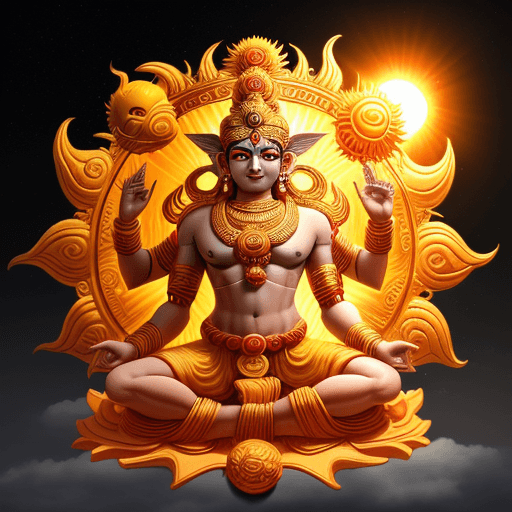 AI generated: create an image of the sun god in Hindu mythology ( Surya Dev)