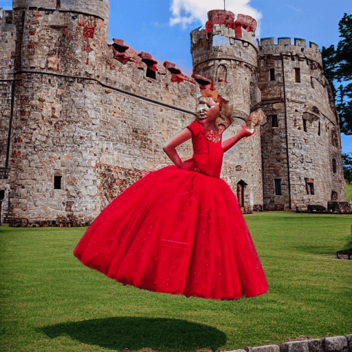 AI generated: a big red cat dressing  dress in a castle