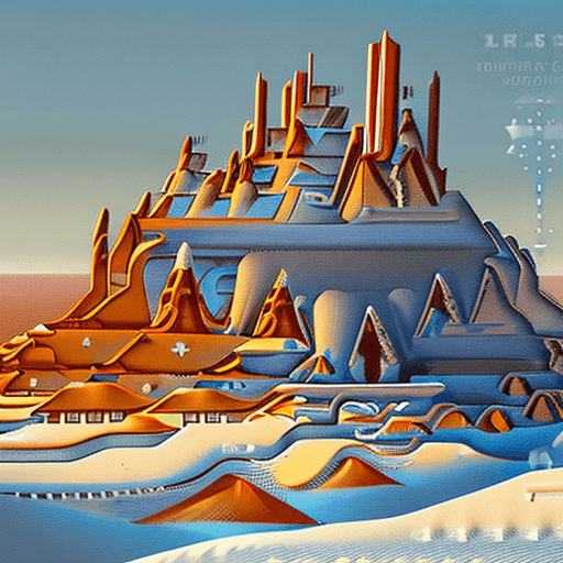 AI generated: futuristic spaceship floating in snow and ice, orange and beige color, in the style of fantastical r...