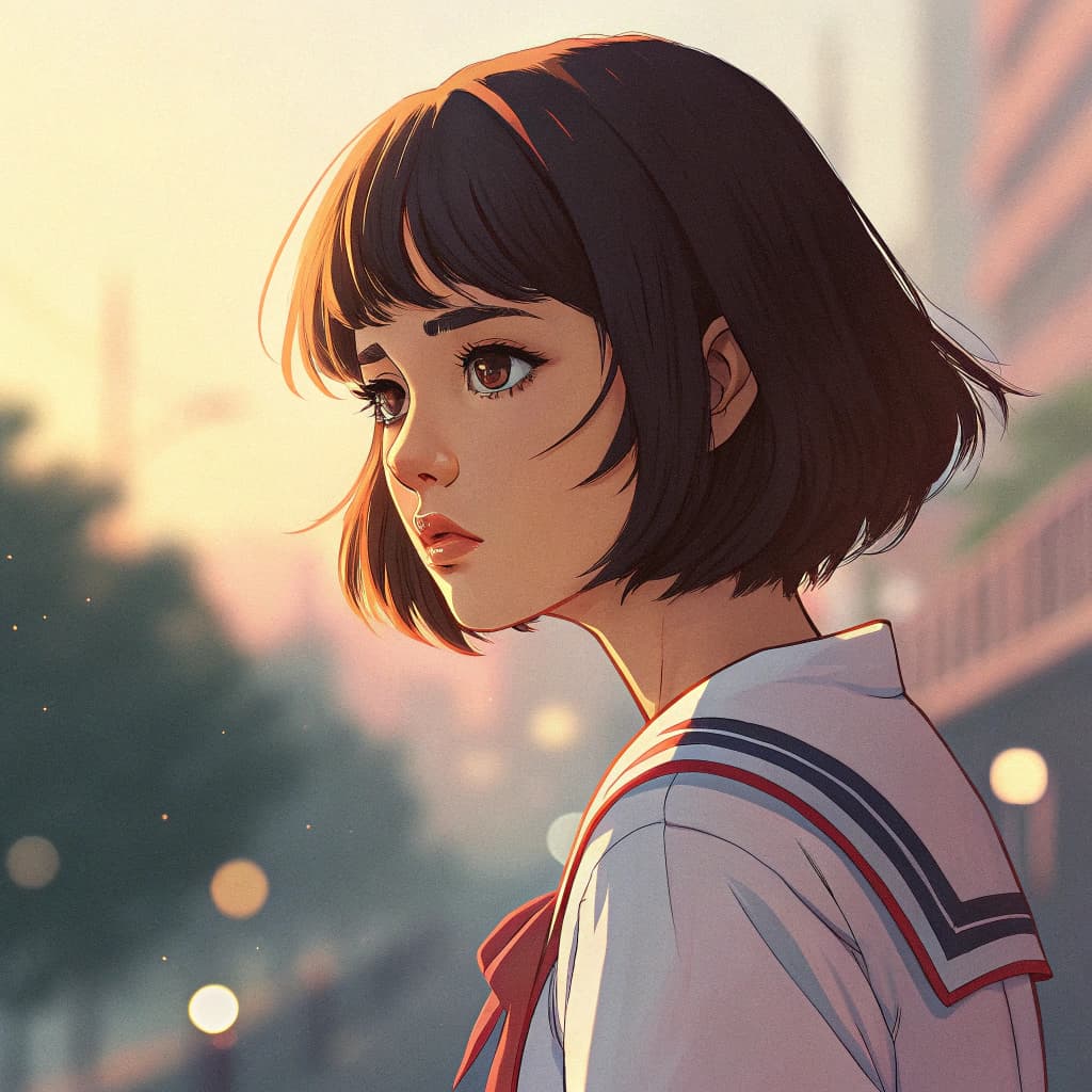 AI generated: Ilya Kuvshinov + Guweiz + Romantic Sensibility: Kuvshinov's anime-inspired, semi-realistic rendering...