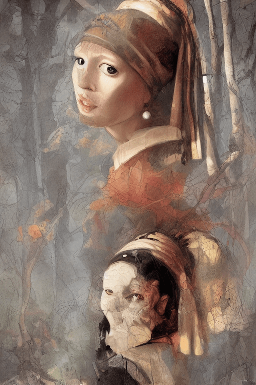 AI generated: A portrait of the painting girl with a pearl earring, elf in the forest, detailed illustration, digi...