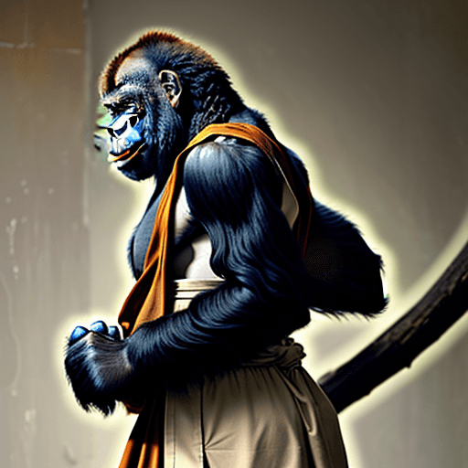 AI generated: A great ape dressed as a monk. He is facing