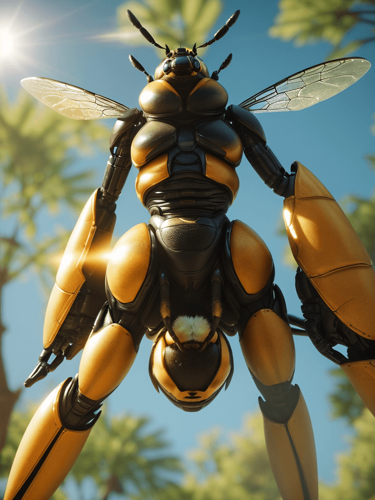 AI generated: portrait of a giant bee getting summoned, 8k full HD, low angle, unreal engine 5, cinematic, masterp...