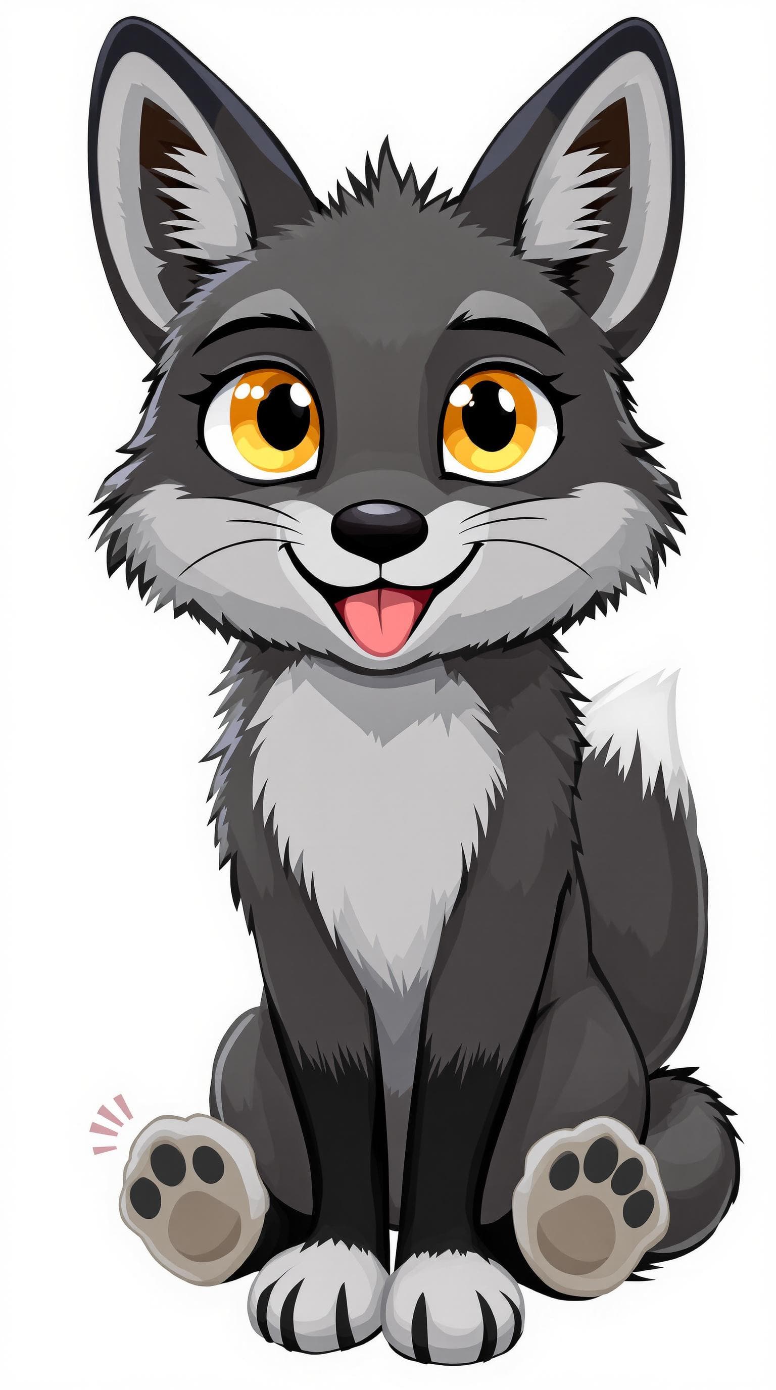 AI generated: Realistic cartoon cute grown fox with golden yellow eyes, very short thick grey brows, ears tipped w...