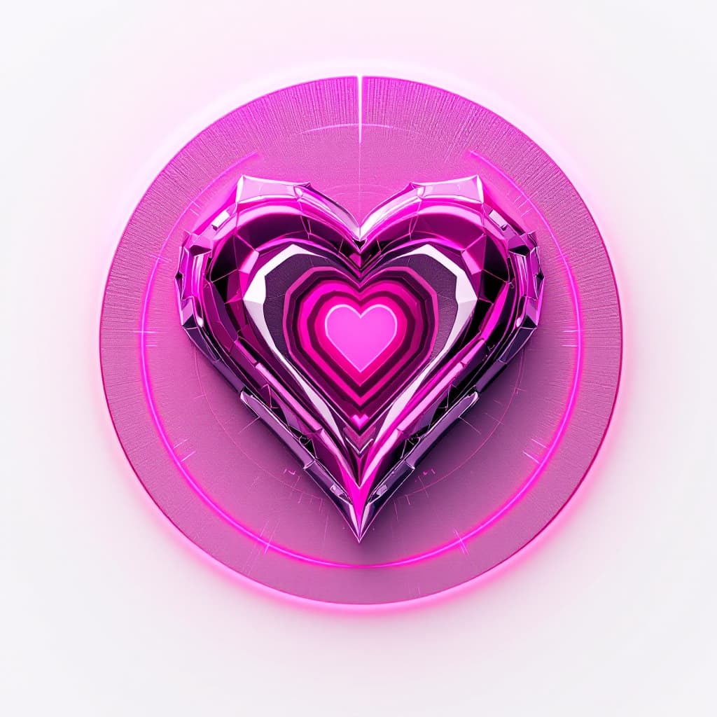 AI generated: A cyber punk unique heart emblem in pink a circle on a white background