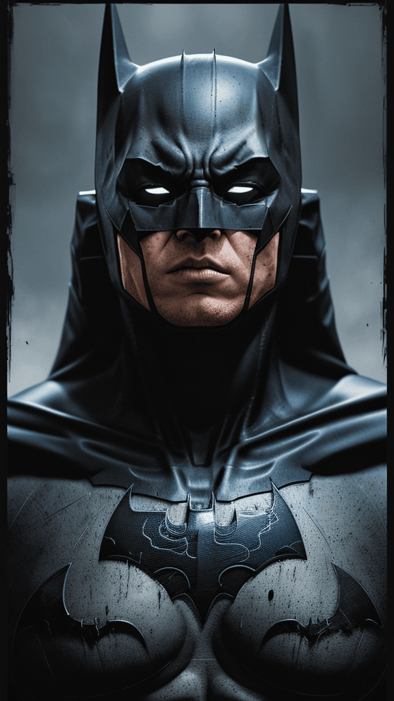 AI generated: Large COMIC border all round 16k portrait poster of the EVIL VANQUISHED BATMAN, extremely detailed e...