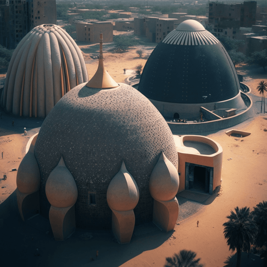 AI generated: a futuristic urnan city based on the architecture of a musgum tribe in far north cameroon