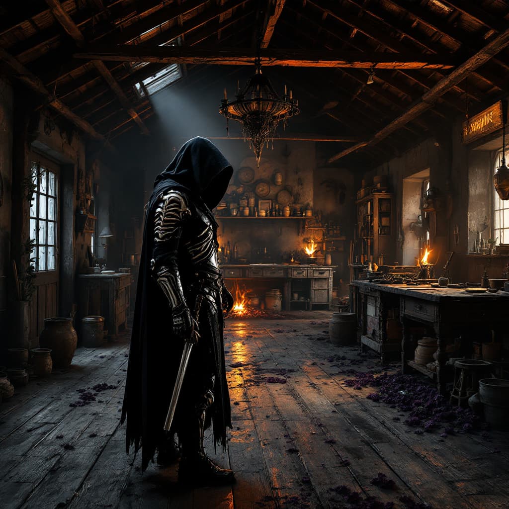 AI generated: High resolution Armor design, voodoo priest leather and bone armor, hooded, Well used and reputable ...