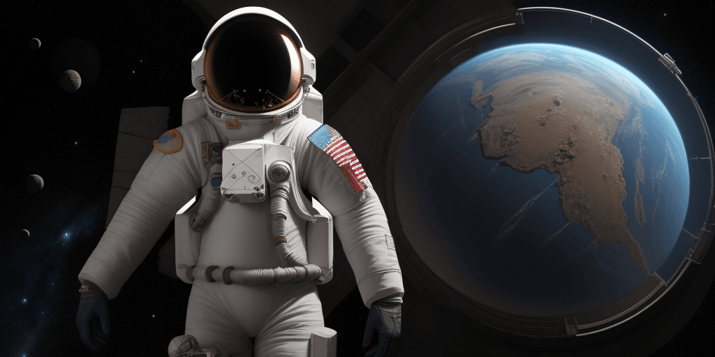 AI generated: An adventurous human character wearing an advanced space exploration suit, exploring uncharted plane...