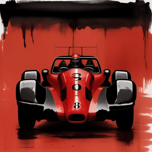 AI generated: INK PAINTING red race car, in the style of sam spratt, historical illustrations, old masters, genndy...