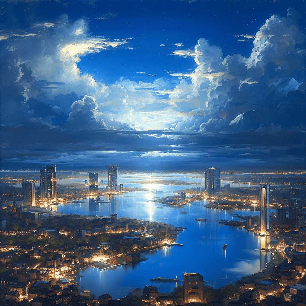 AI generated: incredible ultra detailed cityscape of future at moonlit night, in the style of classic oil painting...