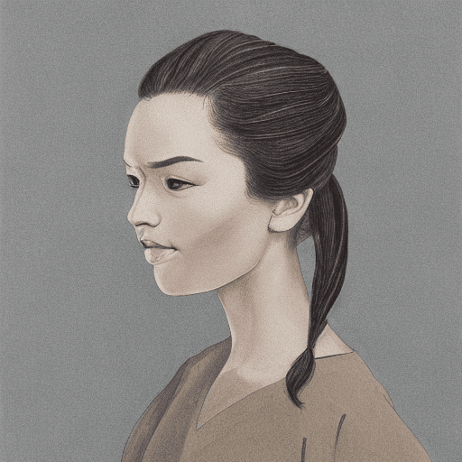 AI generated: A portrait of a young woman with an elegant and sophisticated style. Her hair is pulled back into a ...