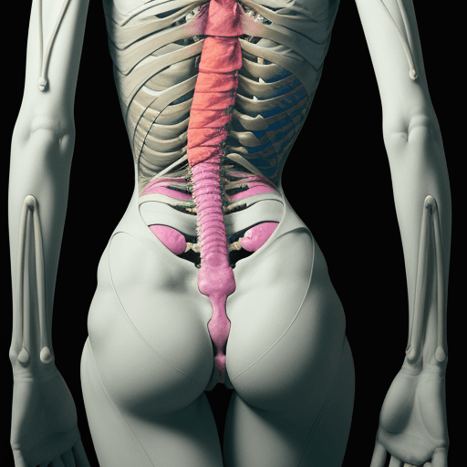 AI generated: a human body in which the spinal column is highlighted, in a style like cecile gariepy