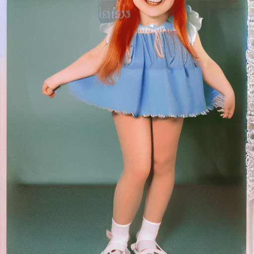 AI generated: Young sissy boy wearing a pretty blue dress with frills and lace, her strawberry blond hair in ribbo...