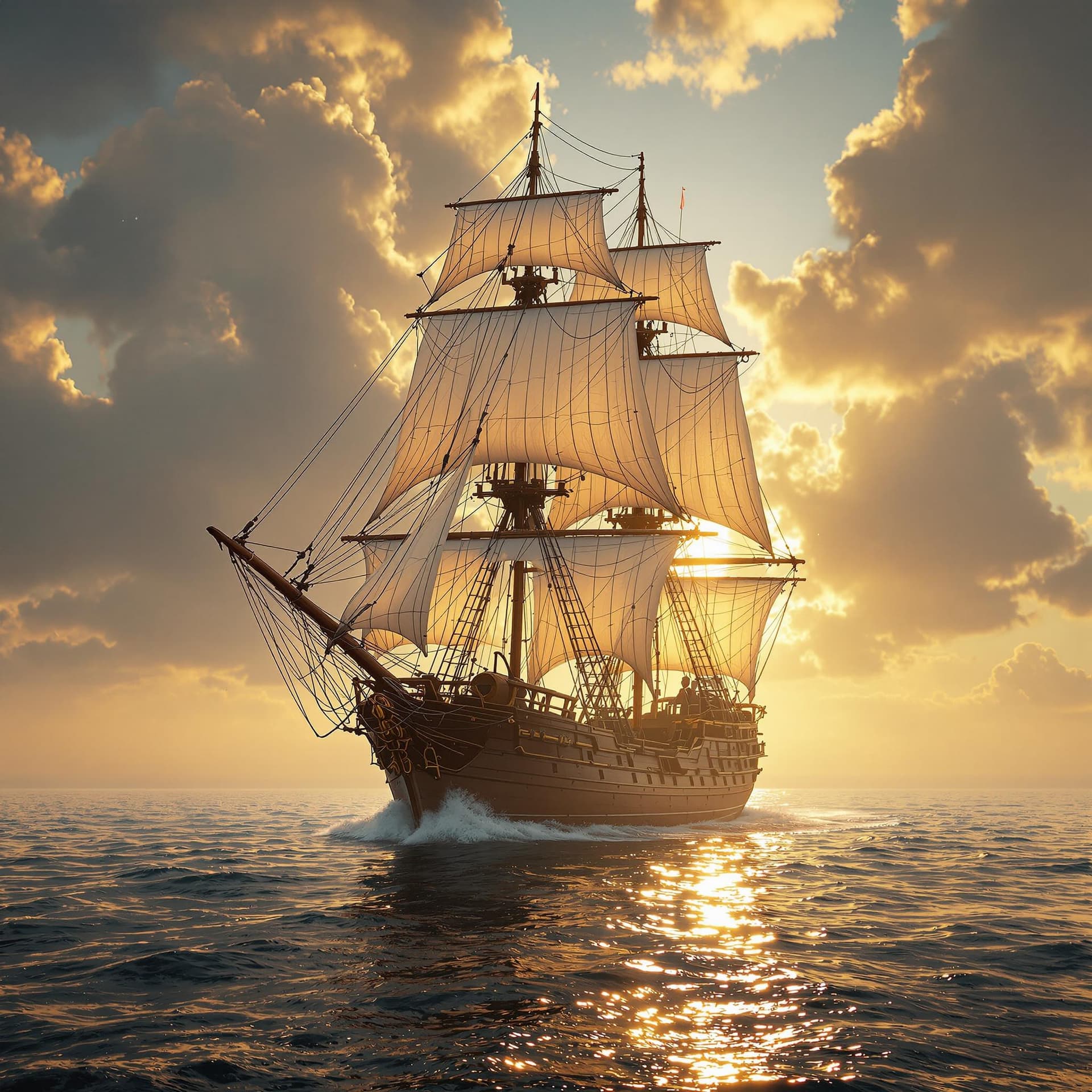 AI generated: Photo of a ultra realistic sailing ship, dramatic light, pale sunrise, cinematic lighting, battered,...