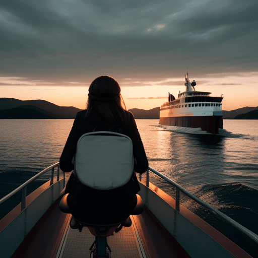 AI generated: Woman riding a ferry at dusk
