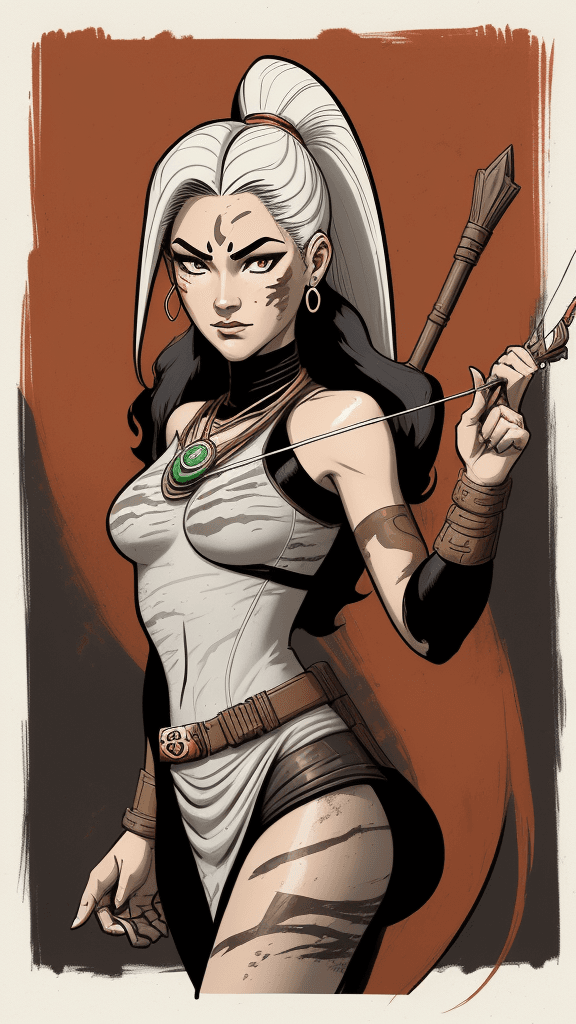 AI generated: a drawing of a Artemis Crock, in the style of adventure pulp, dark white and bronze, mottled, yup'ik...