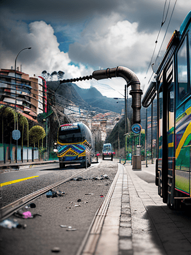 AI generated: pipe between public transport vehicular routes with garbage in Bogota Colombia 8k, intricate detail,...