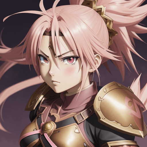 AI generated: anime warrior game screenshot, in the style of stylized realism, pink and bronze, large canvas sizes...