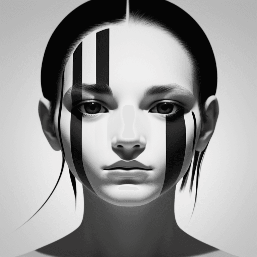 AI generated: lack and white photography of the face with lines. The head is made out of stripes of light in the s...